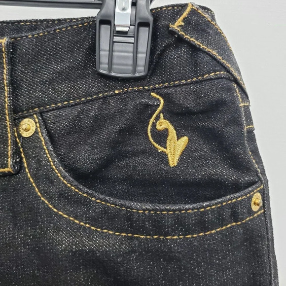 Baby Phat Junior's Y2K Black Gold Contrast Sequin Embellished Bootcut Jeans Sz 9 - Picture 3 of 10